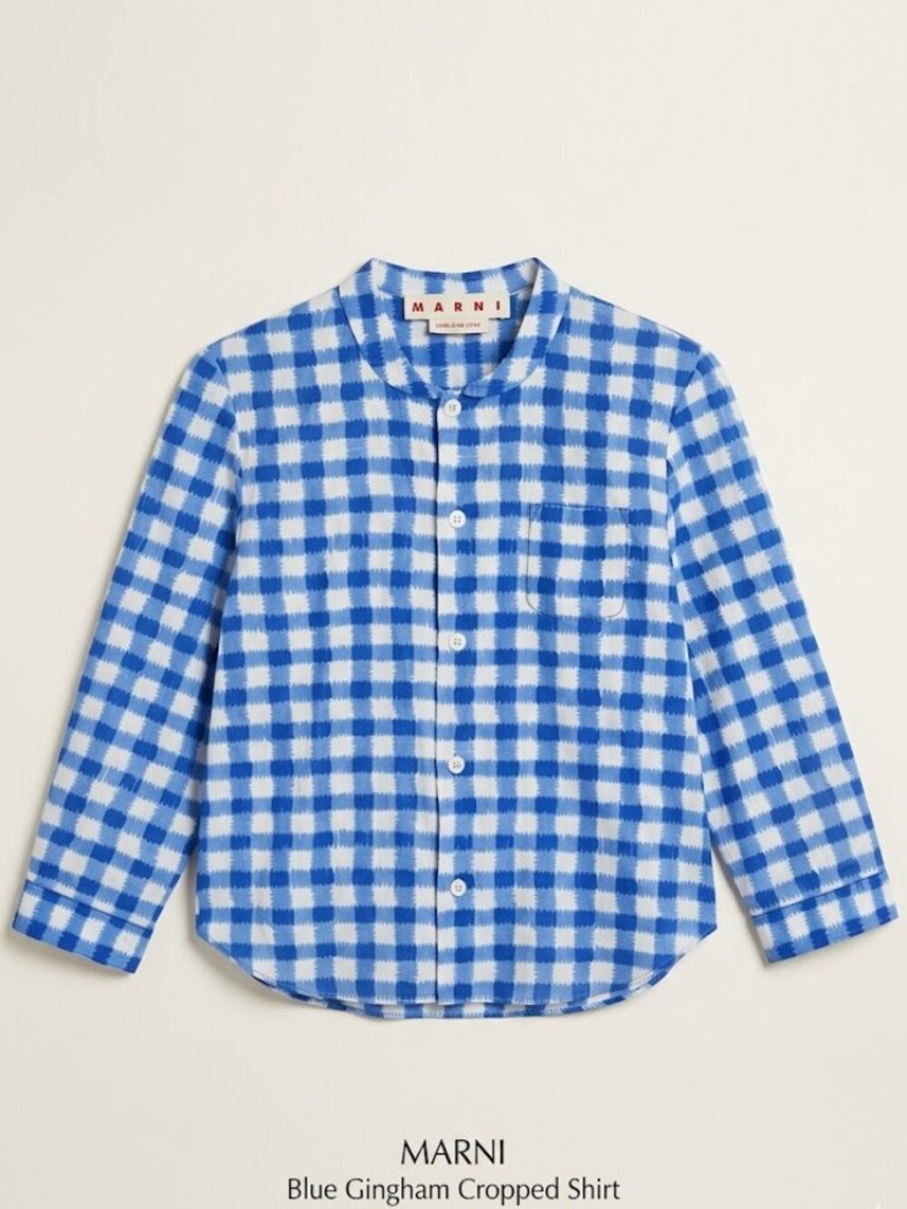 MARNI Blue White Gingham Cropped Womens Shirt Peter Pan Collar Cotton IT 40 US 4